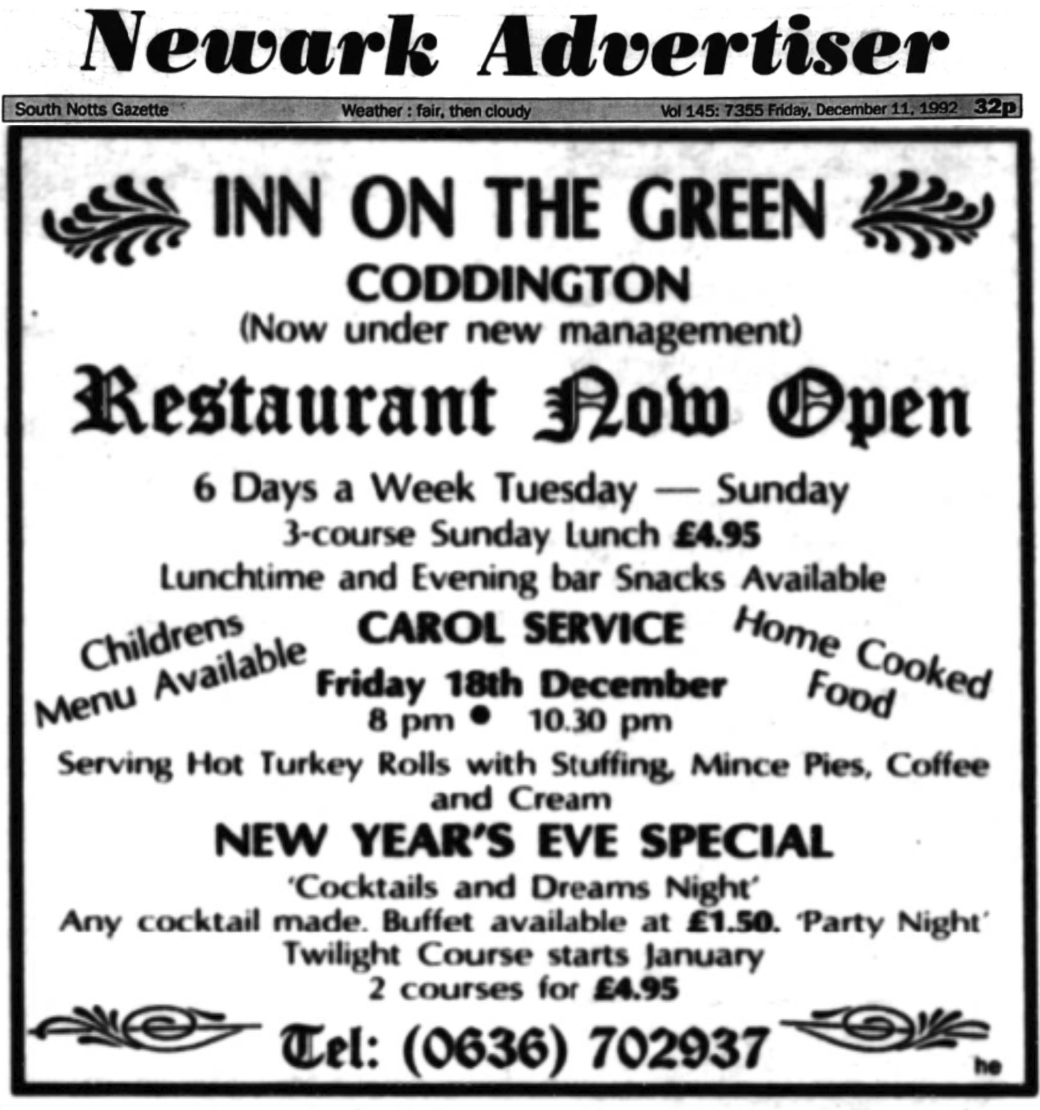1992_-_12_-_11_-_advert_-_Inn_on_the_Green_Coddington_-_Newark_Advertiser_11_Dec_1992.jpg